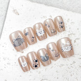 Cartoon Kitten Cat Eye on Nails 10Pcs Short Square Nails