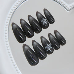 Galaxy Snowflake Cat Eye on Nails 24Pcs Medium Almond Nails