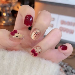 Bow Polka Dot Kitty Cat Eye(Handmade press on nails)/10Pcs Squoval Nails