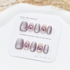 Purple Blush Butterfly Cat Eye(Handmade press on nails)/10Pcs Coffin Nails