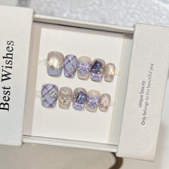 Pearl Zircon Diamond Heart Cat Eye(Handmade press on nails)/10Pcs Square Nails