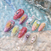 3D Color Aurora Ocean Handmade press on Nails / 10Pcs Almond Nails