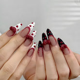 Lace Black Red French(Handmade press on nails)/10Pcs Stiletto Nails