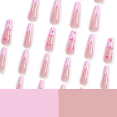 Pink French love stars Press on Nails 24Pcs Long Ballerina Nails