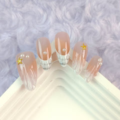 Star Pearl Diamond(Handmade press on nails)/10Pcs Almond Nails