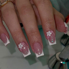 Glitter Gradient Press on Nails 24Pcs Medium Square Nails