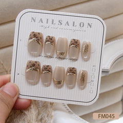 Leopard Print 3D Lines Cat Eye Gradient(Handmade press on nails)/10Pcs Squoval Nails
