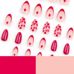 Red Love Press on Nails 24Pcs Medium Almond Nails