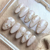 Gilt Pearl Flower Presson on Nails 10Pcs Medium Almond Nails