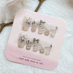Snowflake & Diamond Bow(Handmade press on nails)/10Pcs Coffin Nails