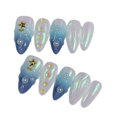 Beach Stars Water Ripple(Handmade press on nails)/10Pcs Almond Nails