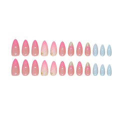 Colorful 3D seashells Summer Press on Nails 24Pcs Medium Almond Nails