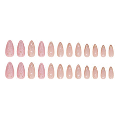 3D shell golden lines Pink Press on Nails 24Pcs Medium Almond Nails