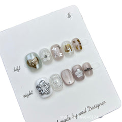 Cat Eye Summer Ice Flower Handmade press on Nails / 10Pcs Squoval Nails