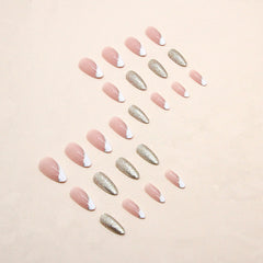 French Shine Press on Nails 24Pcs Medium Almond Nails
