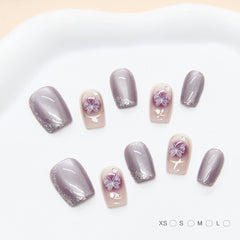 Purple Blush Butterfly Cat Eye(Handmade press on nails)/10Pcs Coffin Nails