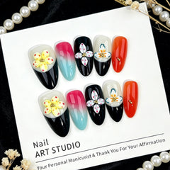 Half Begonia Contrast Color Press on Nails 10Pcs Medium Almond Nails