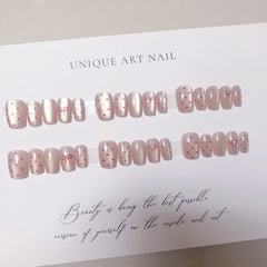 Bow Polka Dots Cat Eye(Handmade press on nails)/10Pcs Squoval Nails