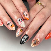 3D Spider Ghost Presson on Nails 10Pcs Medium Almond Nails