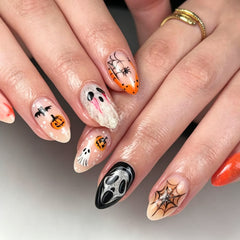 3D Spider Ghost Presson on Nails 10Pcs Medium Almond Nails