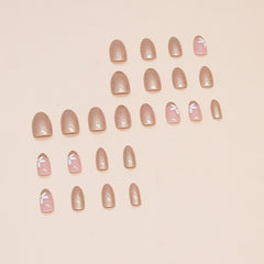 Gold Flower(Handmade press on nails)/24Pcs Almond Nails