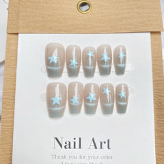 Blue Stars Cat Eye(Handmade press on nails)/10Pcs Coffin Nails