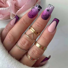 Purple Spider Web Press on Nails 24Pcs Medium Squoval Nails