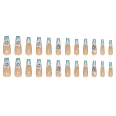 French 3D Orchid Blue Press on Nails 24Pcs Long Ballerina Nails