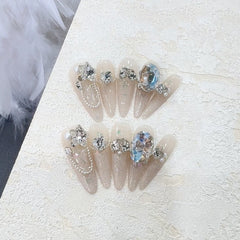 Cat's Eye Ombre Diamond Handmade press on Nails / 10Pcs Stiletto Nails