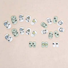 Line Dog(Handmade Press On Nails)/24Pcs Short Children Nails