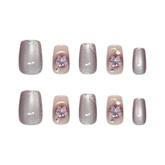 Purple Blush Butterfly Cat Eye(Handmade press on nails)/10Pcs Coffin Nails