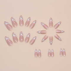 Aurora French Lines Nude Press on Nails 24Pcs Medium Almond Nails