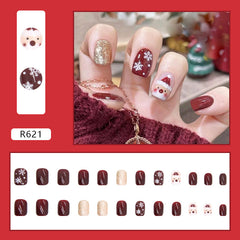 Danta Claus Snowflake Press on Nails 24Pcs Short Squoval Nails