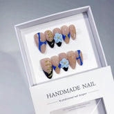 Embossed Gilt Floral(Handmade press on nails)/10Pcs Almond Nails