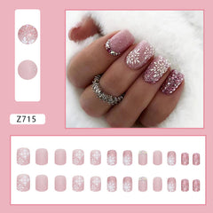 Sparkling Snowflakes Press on Nails 24Pcs Short Squoval Nails