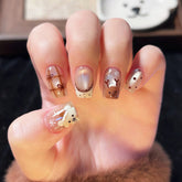 Bear Tartan Deer Presson on Nails 10Pcs Short Square Nails