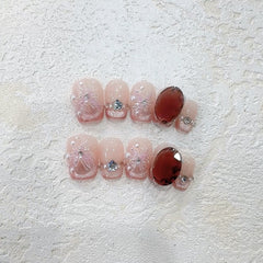 Butterfly Cat Eye Diamond Handmade press on Nails / 10Pcs Squoval Nails