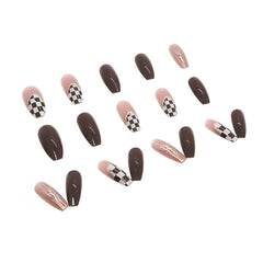Chocolate Chessboard(Handmade press on nails)/24Pcs Ballerina Nails