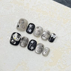 Dark Kitty Cat Eye Handmade press on Nails / 10Pcs Squoval Nails