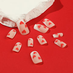 Frosted White French Love Press on Nails 24Pcs Medium Squoval Nails
