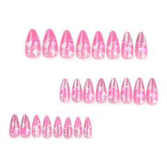 Pink Cat Eye Romantic Love Press on Nails 24Pcs Medium Almond Nails