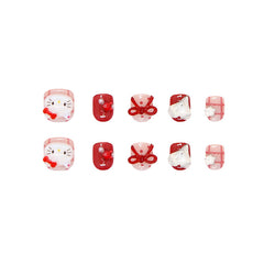 Polka Dot Stripe Kitty Diamond(Handmade Press On Nails)/10Pcs Short Children's Nails