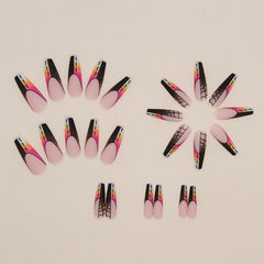 Gradient Spider Web Press on Nails 24Pcs Long Ballerina Nails