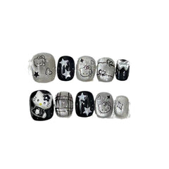 Dark Kitty Cat Eye Handmade press on Nails / 10Pcs Squoval Nails