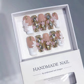 Full Diamond Flash Water Pipe(Handmade press on nails)/10Pcs Ballerina Nails