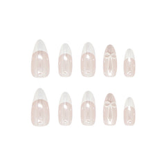 French Pearl Bow(Handmade press on nails)/10Pcs Almond Nails