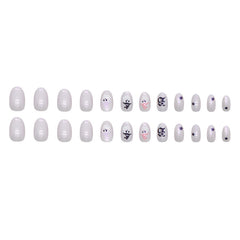 White Aurora Ghost Press on Nails 24Pcs Short Oval Nails
