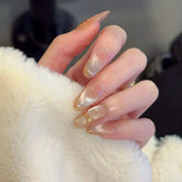 Gold Polka Dot Bow Cat Eye(Handmade press on nails)/10Pcs Almond Nails