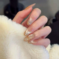 Gold Polka Dot Bow Cat Eye(Handmade press on nails)/10Pcs Almond Nails