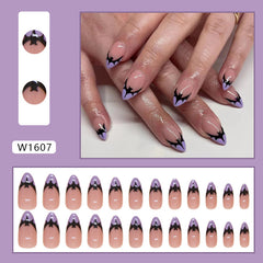 Purple French bat Press on Nails 24Pcs Medium Almond Nails